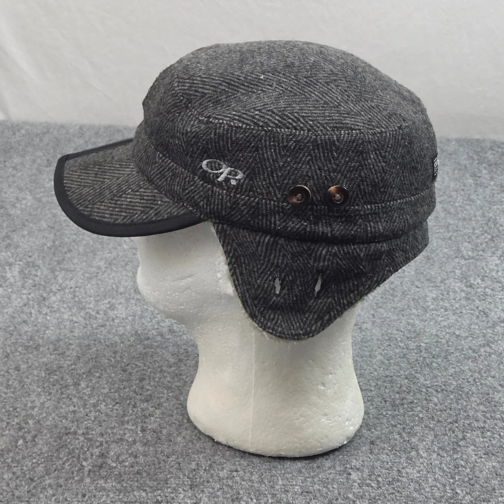 Outdoor Research Yukon Cap M Gray Herringbone Wool Blend Ear Flap Hat Utility